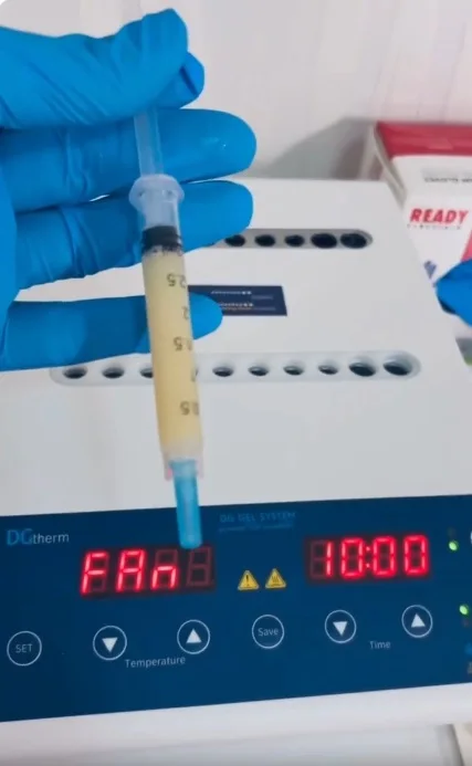 BioFiller preparation — plasma transformed into a natural gel at Pureté Medical Spa