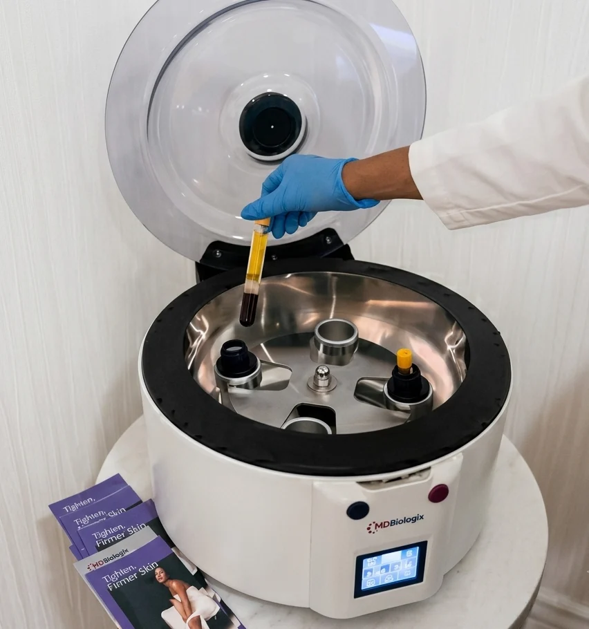 KeyPRP dual-spin centrifuge by MD Biologix used to prepare PRF at Pureté Medical Spa in Toronto